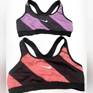 Nike pro dri fit set of 2 sports bras pink/black with stripes‎ &purple/black bra